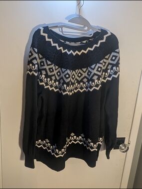 LOFT Black and White Fair Isle Crewneck Sweater Plus Size 14